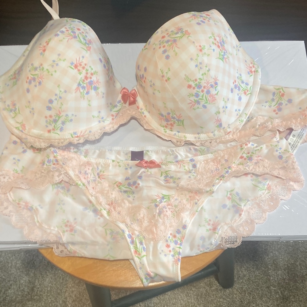Floral Lace Trim Bra and Panty Adore Me bra and panties set